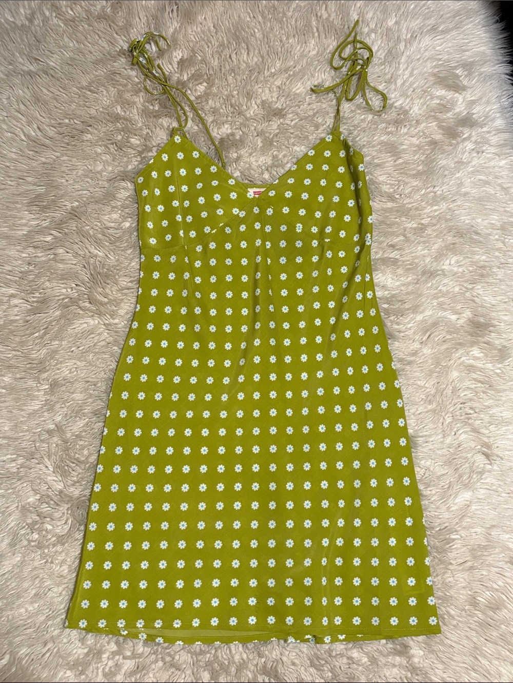 Levi's Lime Green Daisy-Print Satin Dress with Tie Straps